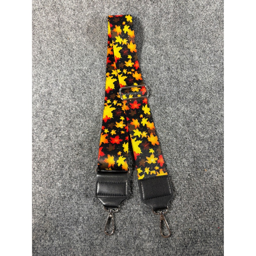 Fall Leaves Adjustable Purse Strap Black Silver Hardware Autumn Maple Pattern